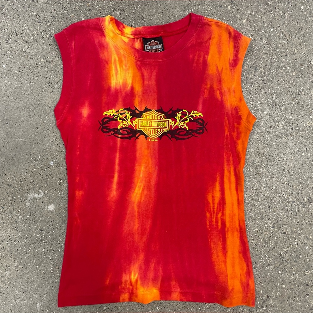 Vintage 1999 Las Vegas Fiery Tie Dye Harley Davidson Ladies Sleeveless Tee Tank